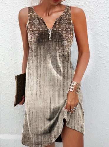 Damen, lässiges Sommerkleid mit V-Ausschnitt und asymmetrischem Saum EB