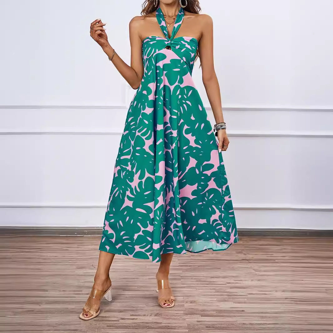 Damen Maxi Kleid mit schulterfreiem Design und Blumenmuster EB