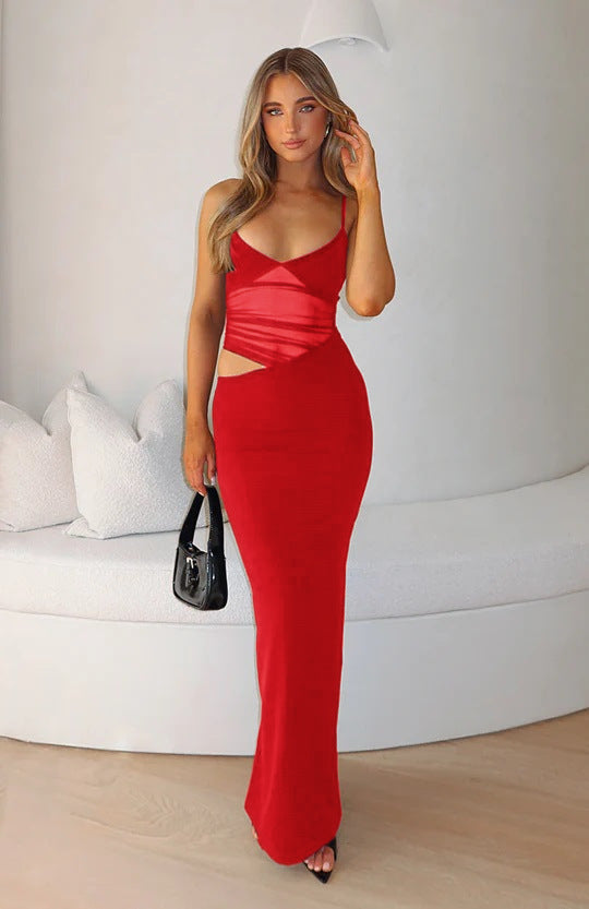 Damen Figurbetontes Abendkleid mit innovativem Wickeldesign und eleganten Trägern EB