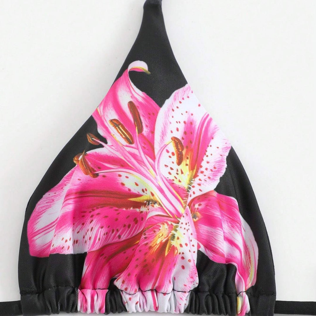 Damen Bikini-Set mit floralem Muster und passendem Wickelrock EB