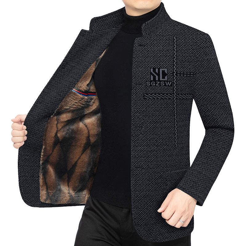 Herren Sakko-Cardigan mit wärmender Teddyfutter und Stehkragen EB