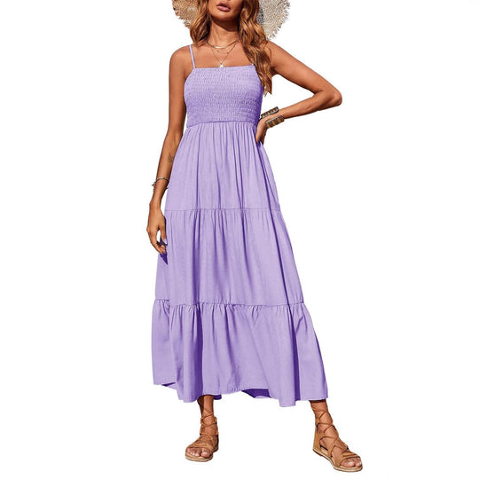 Damen Maxidress mit Spaghettiträgern und Volant-Design EB