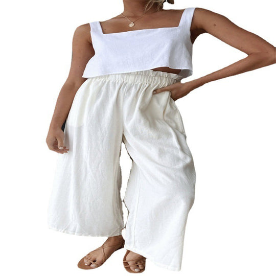 Damen luftige Palazzo-Hose mit elastischem Bund und weit geschnittenen Beinen EB