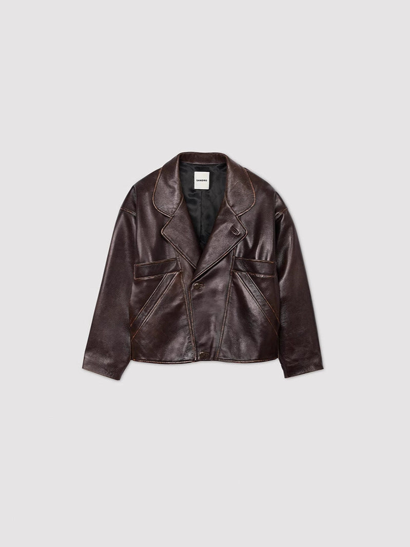 Damen Kunstlederjacke im lässigen Schnitt mit praktischen Taschen und stilvollem Revers EB