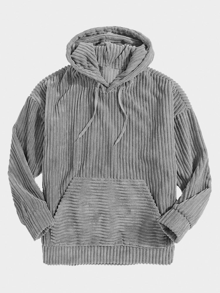 Unisex nan gerippter Samt-Hoodie mit Kapuze und Kängurutasche EB