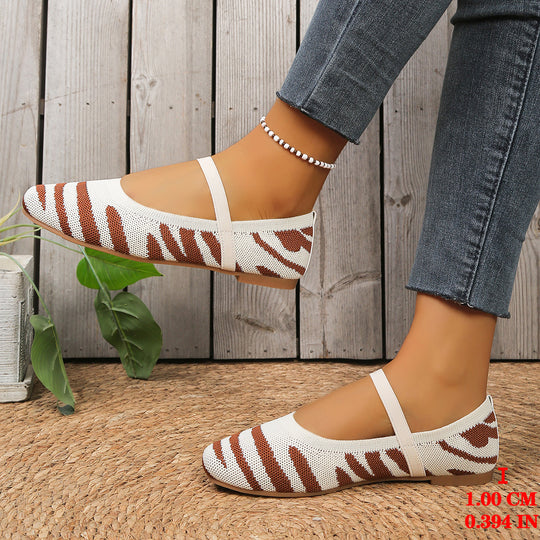 Damen Bequeme Ballerinas mit elastischer Riemchenverbindung und modischem Zebra-Design EB