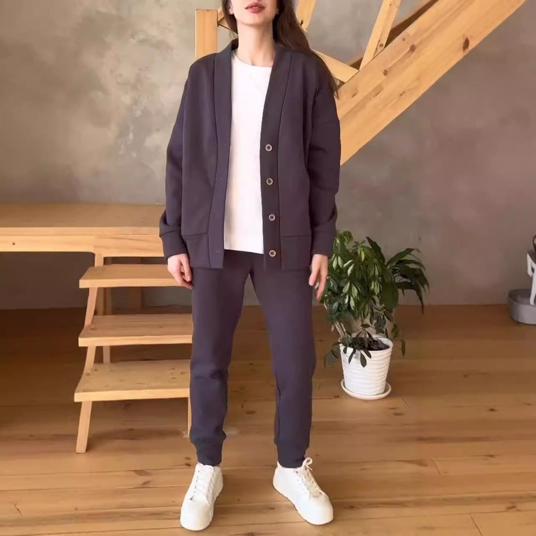 Damen lässige Oversized Sweatjacke mit Knöpfen EB