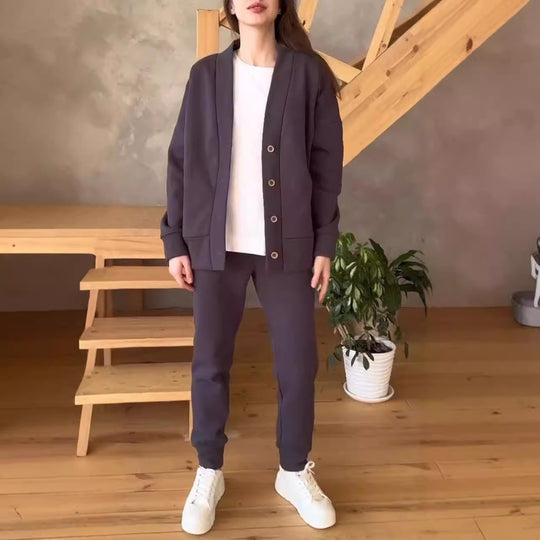 Damen lässige Oversized Sweatjacke mit Knöpfen EB