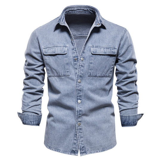 Herren nan lässiges Jeans-Overshirt mit Druckknopfleiste, aufgesetzten Brusttaschen und klassischem Hemdkragen EB