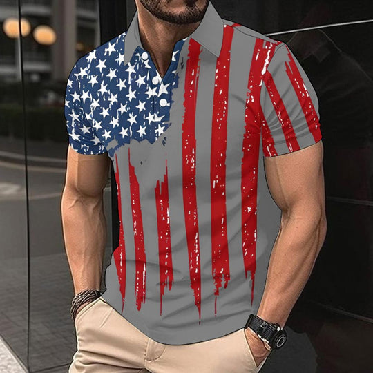 Herren Kurzarm-Polohemd mit kreativem Flaggenmotiv EB