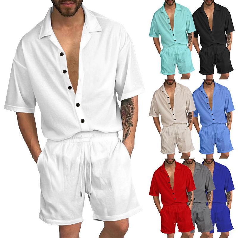 Herren Freizeit-Set mit lässigem Kurzarmhemd und elastischen Shorts EB