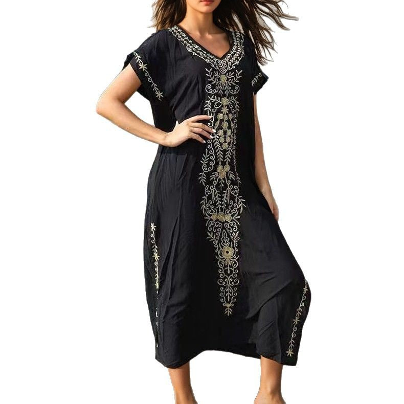 Damen eleganter Strandüberwurf mit filigranem Stickereidesign EB
