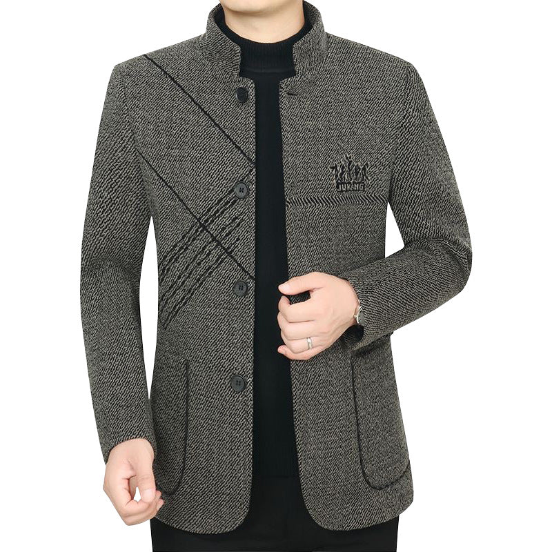 Herren Stehkragen-Mantel aus strukturierter Wollmischung mit schmaler Silhouette EB