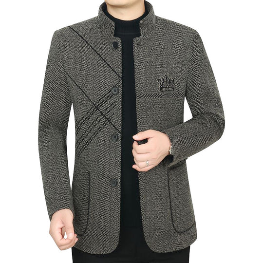 Herren Stehkragen-Mantel aus strukturierter Wollmischung mit schmaler Silhouette EB