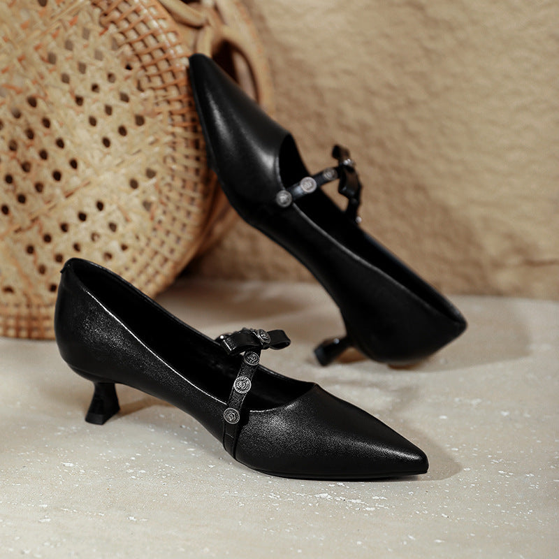 Damen elegante Mary Jane Pumps mit dekorativem Riemen EB