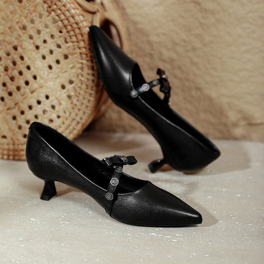 Damen elegante Mary Jane Pumps mit dekorativem Riemen EB