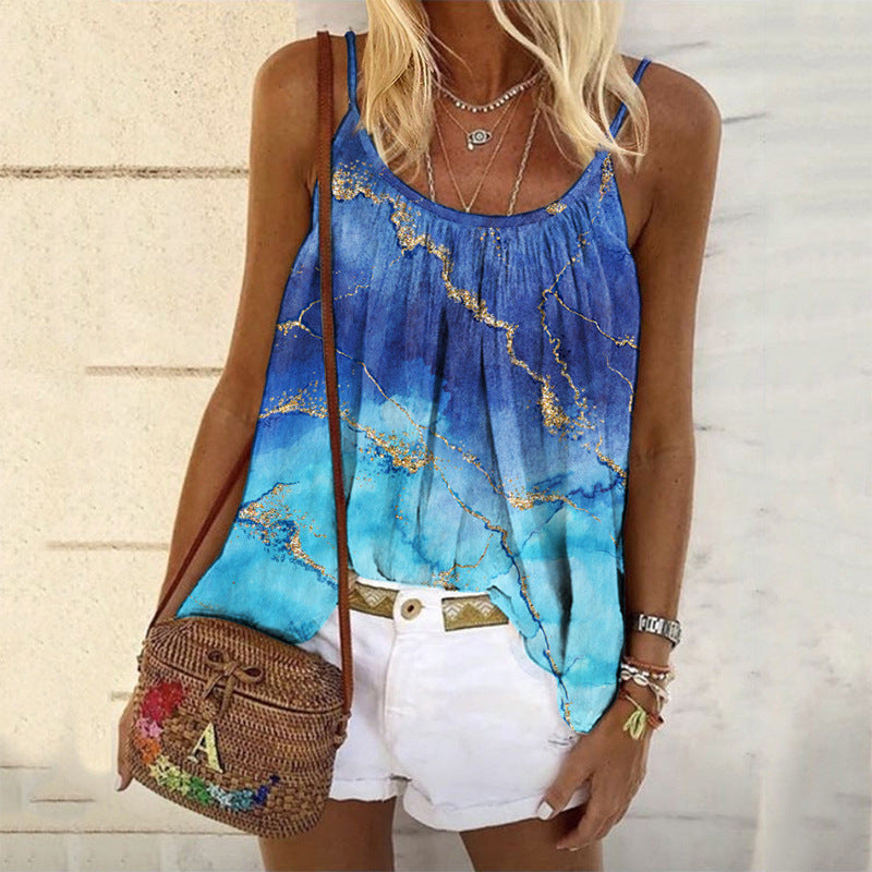 Damen Sommerliches Tanktop mit modischem Marmormuster EB