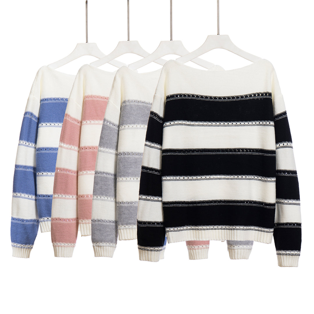 Damen Strickpullover mit dekorativen Streifen und zarten Details EB