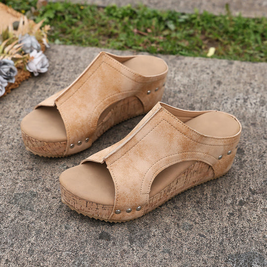 Damen Wedge-Pantolette mit anatomischem Fußbett und modischem Riemchendesign EB