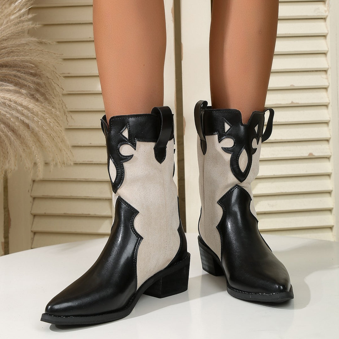 Damen Cowboy-Stiefel mit modischen Akzenten und robustem Blockabsatz EB