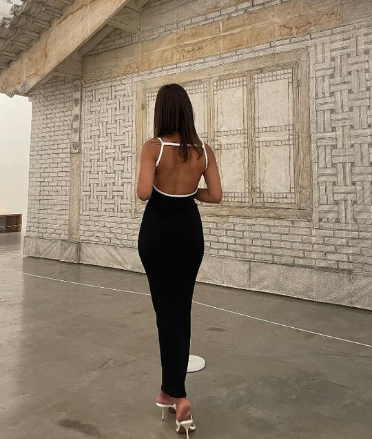 Damen Maxikleid mit schmalem Rippmuster und verstellbaren Spaghettiträgern EB