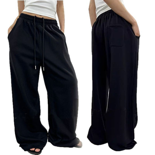 Damen nan weite High-Waist Loungehose mit gerafftem Bund und Kordelzug EB