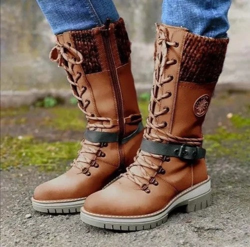 Damen Winterstiefel mit warmem Futter und trendigem Schnürdesign EB