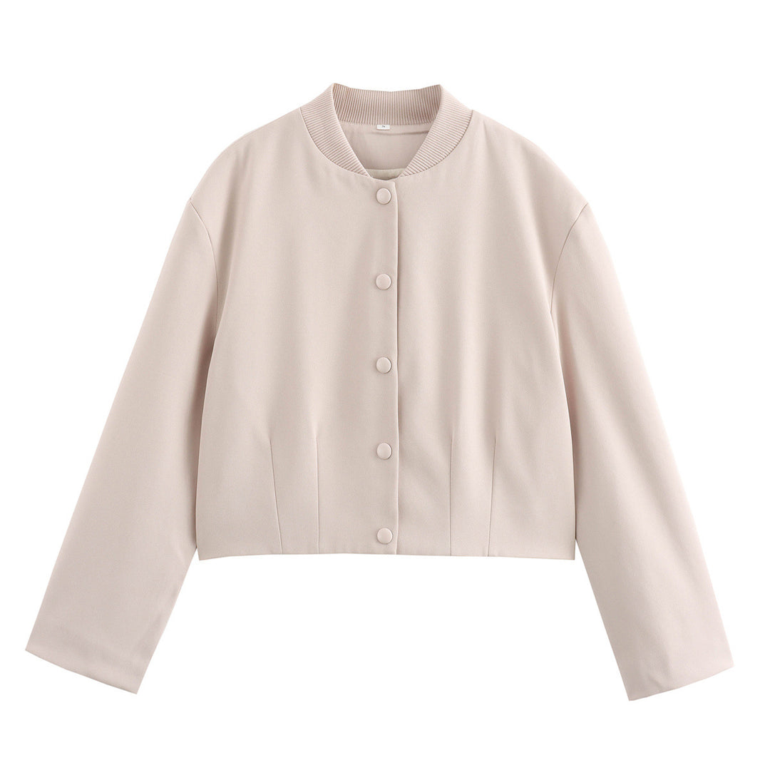 Damen modische Cropped-Jacke mit Knopfverschluss und elastischem Ausschnitt EB