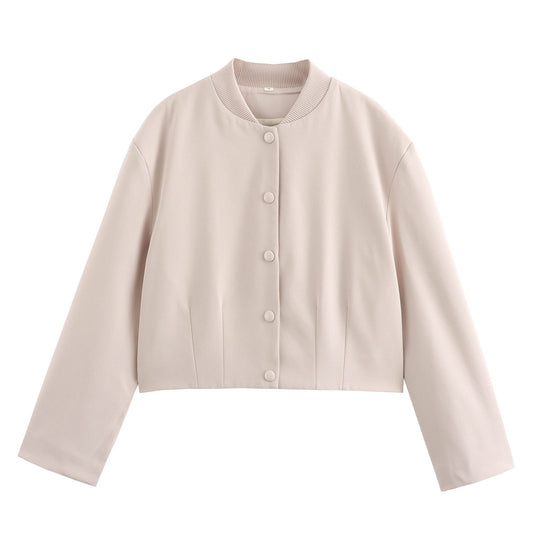 Damen modische Cropped-Jacke mit Knopfverschluss und elastischem Ausschnitt EB