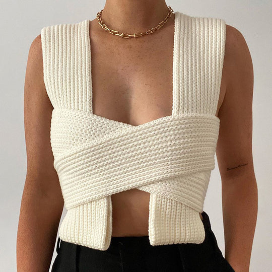 Damen gestricktes Crop-Top mit raffinierten Rückendetails EB