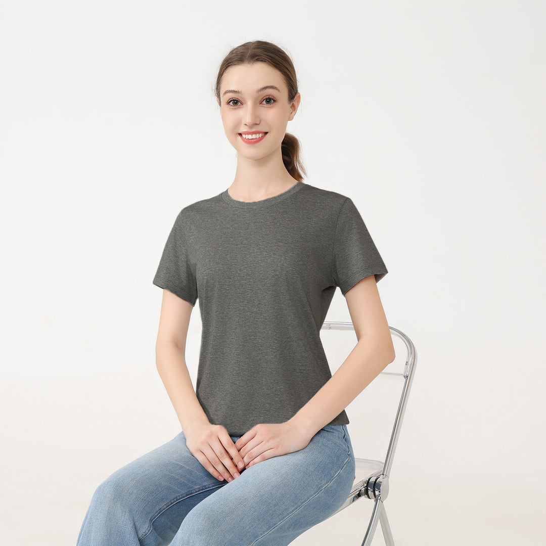 Damen klassisches Rundhals Baumwoll T-Shirt mit kurzem Arm und figurfreundlichem Schnitt EB