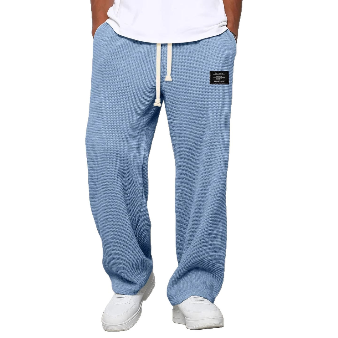 Herren nan lässige Waffelstrick Loungehose mit Kordelzug und geradem Schnitt EB