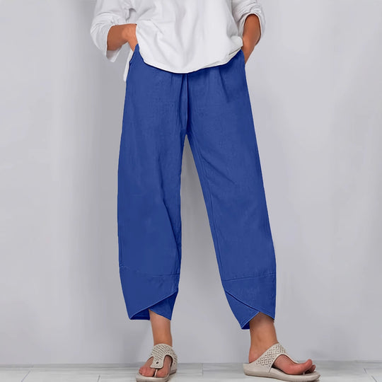 Damen weite Sommerhose mit eleganten Schnittdetails und elastischem Bund EB