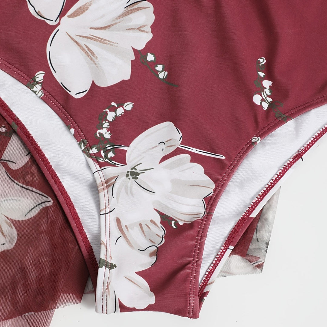 Damen Strandkleid mit floralem Überwurf EB