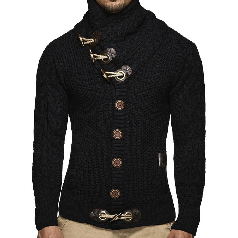 Herren Grobstrickpullover mit Schalkragen und Knopfdetail EB