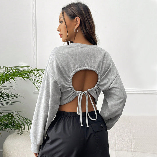Damen lässiges Cropped-Sweatshirt mit Balloonärmeln Raglannähten und elastischem Saum Eichborn Berlin
