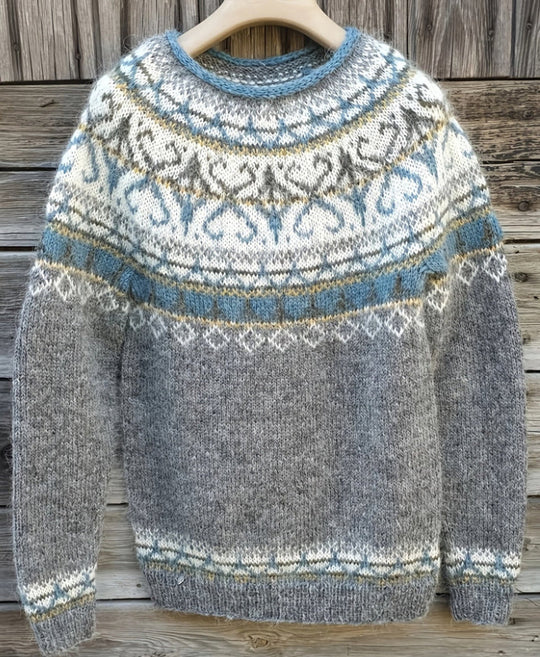Damen nan Norwegerpullover aus Wollmix mit Rundhalsausschnitt und traditionellem Fair-Isle-Yoke EB