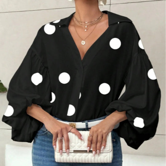 Damen Bluse mit voluminösen Ballonärmeln und elegantem Kragen EB