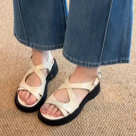Damen Plateau-Sandalen mit modischem Schnallenverschluss und komfortabler Dämpfung EB