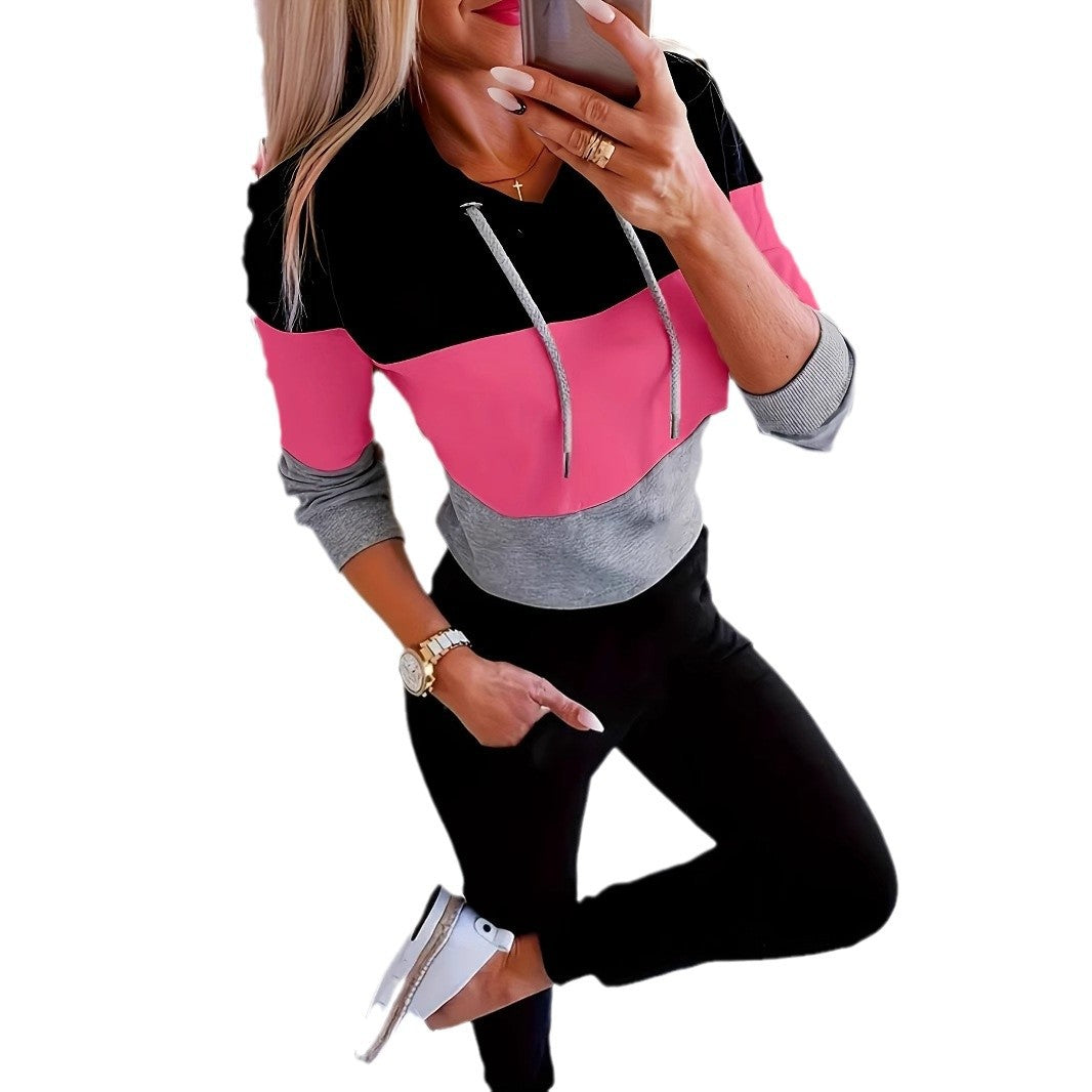 Damen modischer Freizeitpullover mit Kapuze und Farbblockdesign EB