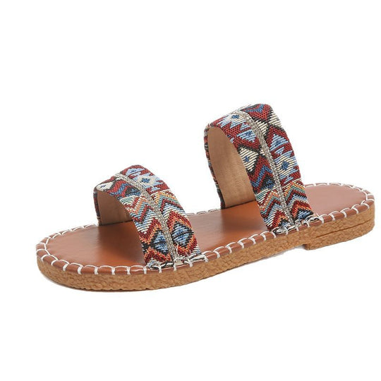 Damen modische Zehentrenner-Sandalen mit handgewebtem Textil-EB