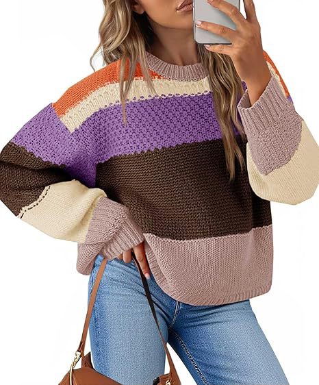 Damen Grobstrickpullover mit Farbblockdesign und oversized Schnitt EB