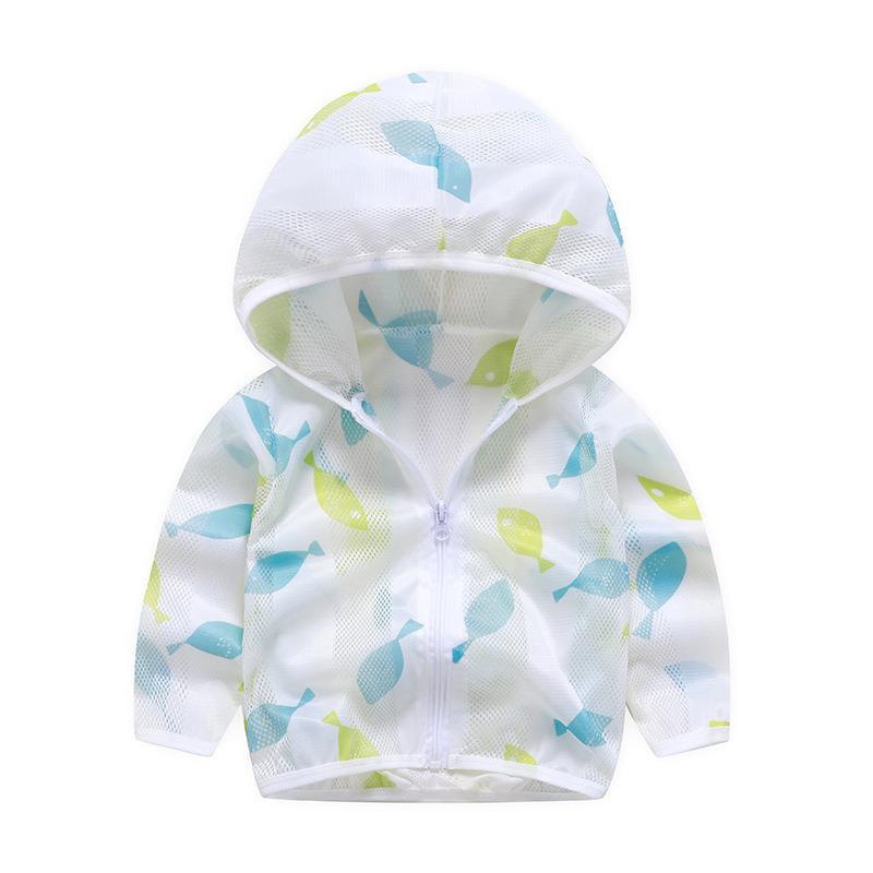 Unisex nan atmungsaktive Netz Kapuzen-Sonnenjacke für Säuglinge mit Reißverschluss und verspieltem Elefantenmotiv EB