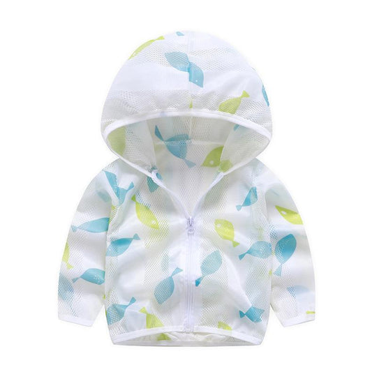 Unisex nan atmungsaktive Netz Kapuzen-Sonnenjacke für Säuglinge mit Reißverschluss und verspieltem Elefantenmotiv EB