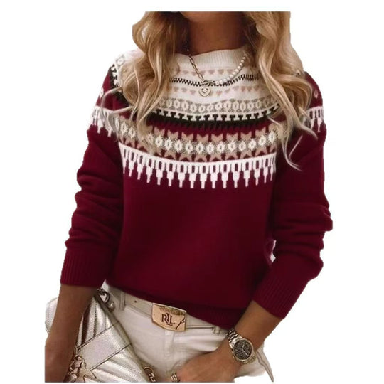 Damen nan Norwegerpullover aus Wollmix mit Rundhalsausschnitt und traditionellem Fair-Isle-Yoke EB