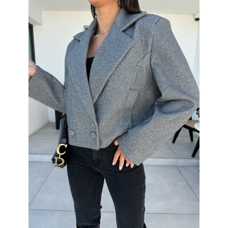 Damen Cropped Doppelreihiger Blazer EB