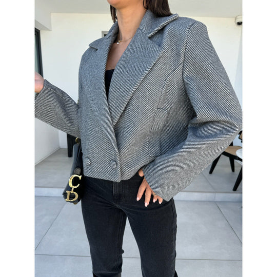 Damen Cropped Doppelreihiger Blazer EB
