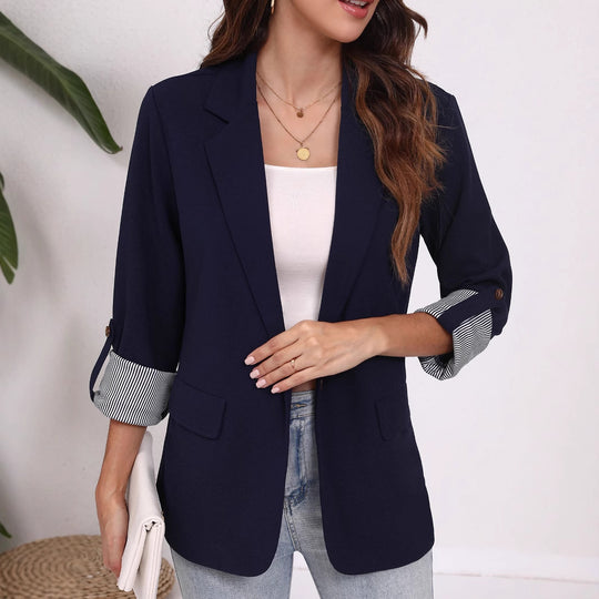 Damen Eleganter Blazer mit gestreiften Ärmeln und klassischem Schnitt EB