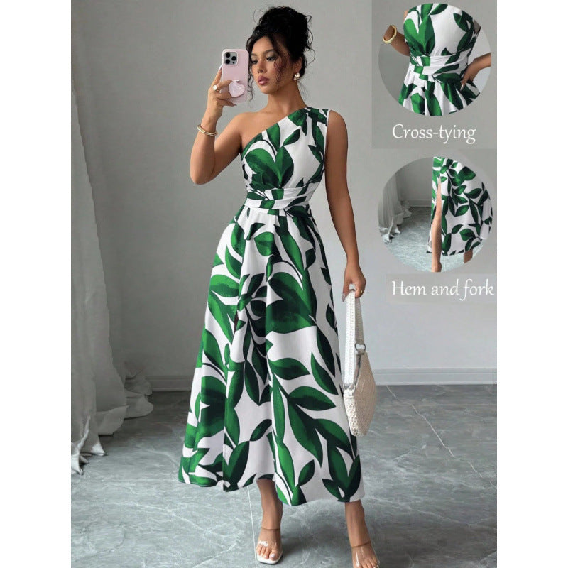 Damen Maxikleid mit asymmetrischem Schnitt und floralem Design EB