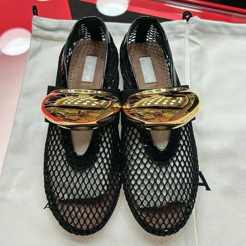 Damen edle Netz-Sandalen mit luxuriösem Goldakzent EB